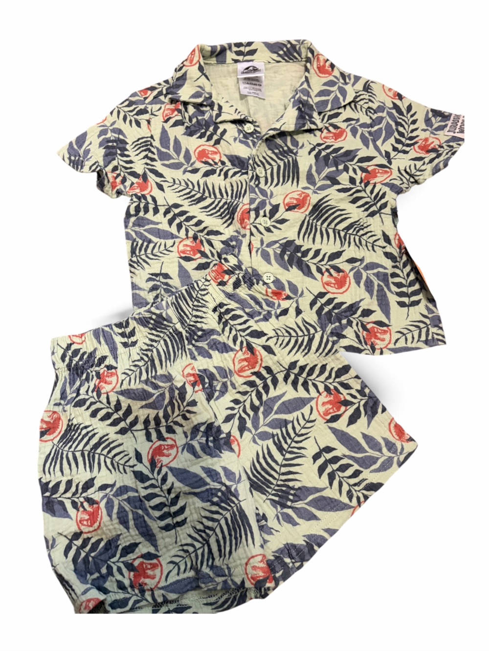 Jurassic park 3t Tropical Leaf Print short
and button down shirt set dinosaurs